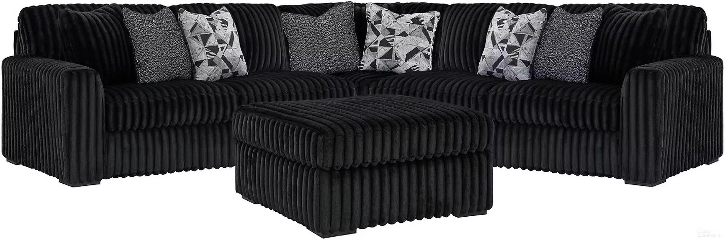 Monarch 3-piece sectional collection with a spacious sectional and matching oversized ottoman on a white background.