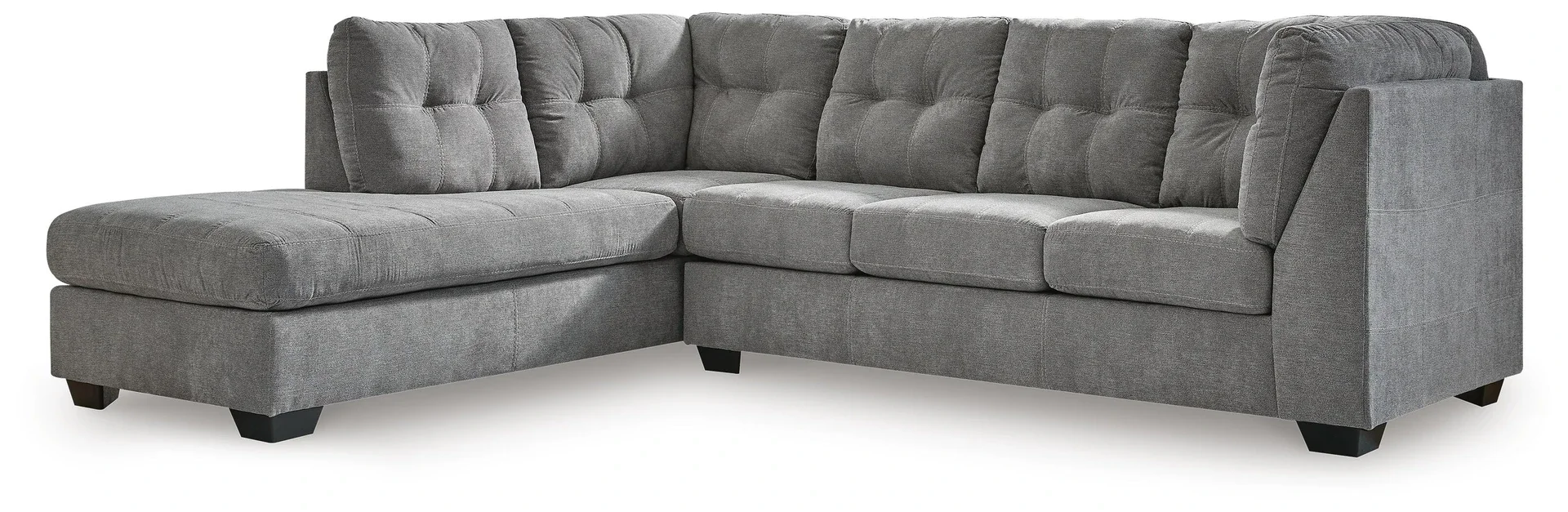 Maddington 2-piece gray sectional with chaise on a white background.