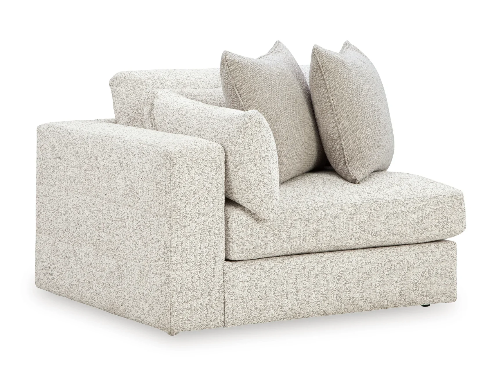 Contemporary modular sectional with plush boucle upholstery, reversible cushions, feather-fiber comfort, and flexible seating configuration.