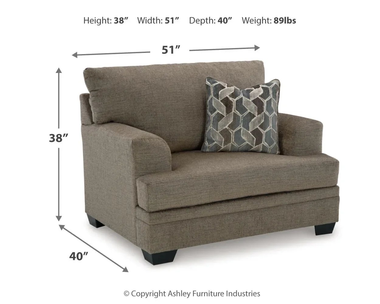 Sienna oversized chair dimensions showing overall width, depth, and height measurements.