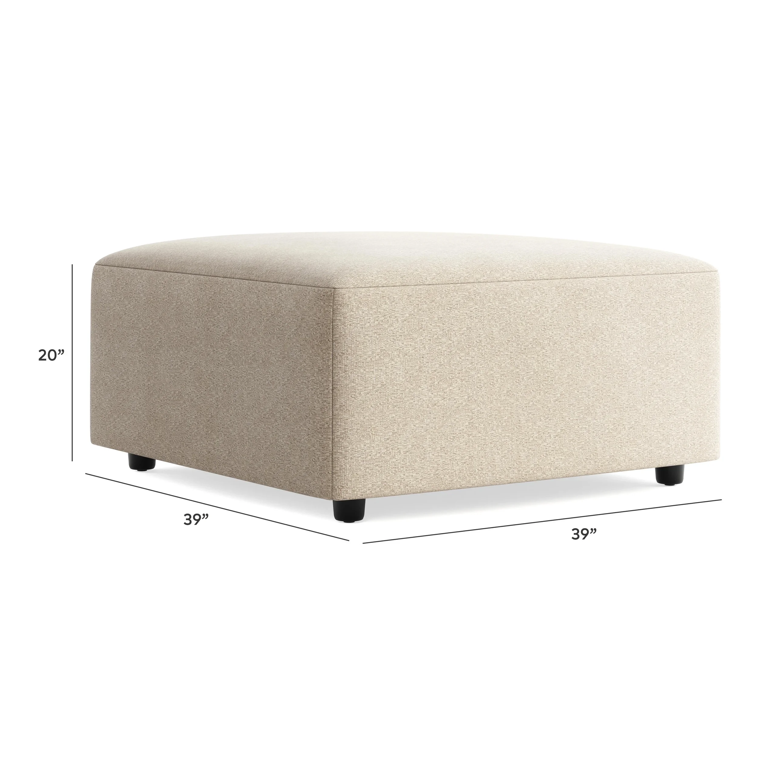 Evergreen oversized ottoman dimensions showing overall width, depth, and height measurements.