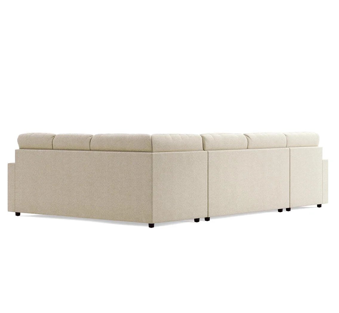Contemporary sectional with chaise featuring soft linen-look upholstery, track arms, plush seating, and left or right facing configuration options.
