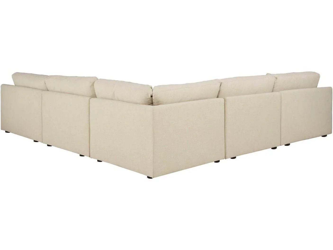 Large contemporary modular sectional with feather-fiber cushions, reversible cushions, wide track arms, and flexible seating configuration.