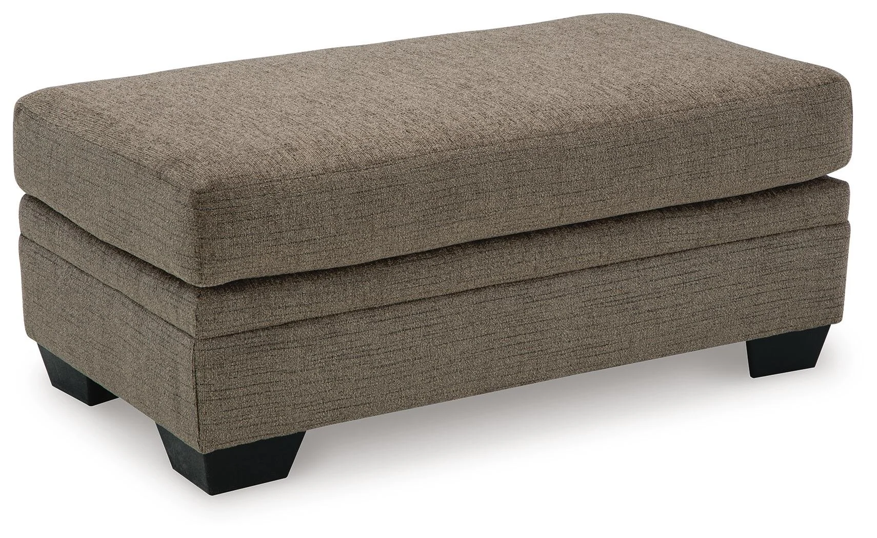 Matching upholstered ottoman with soft polyester fabric, clean contemporary styling, and faux wood feet.