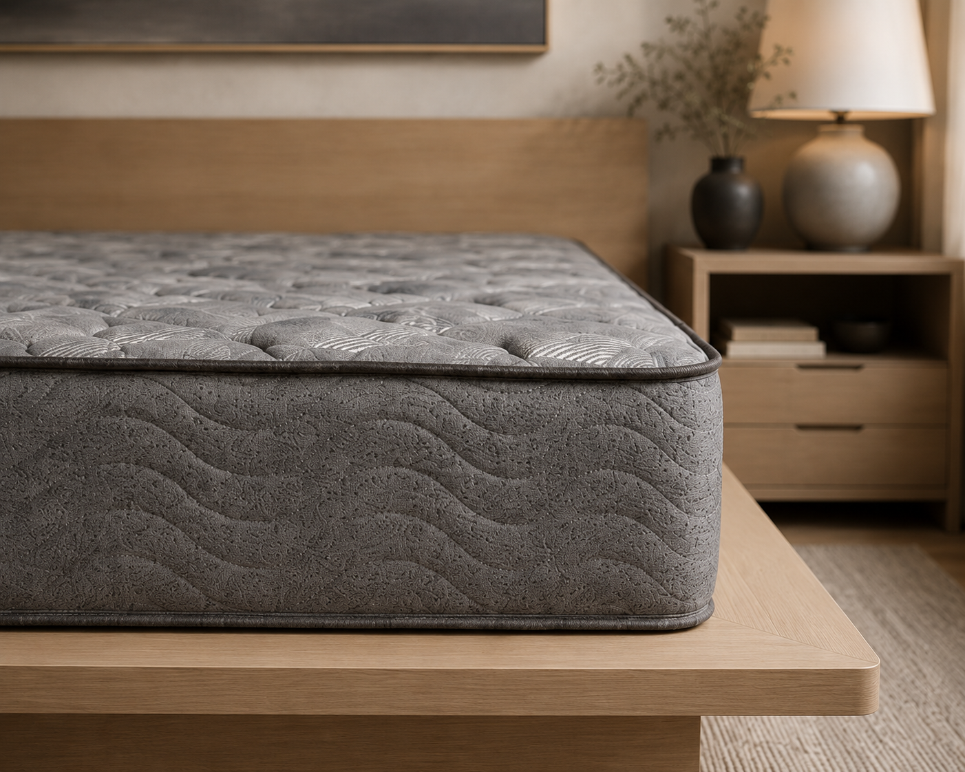 Close-up of the Brighton firm mattress quilting and cooling comfort layers