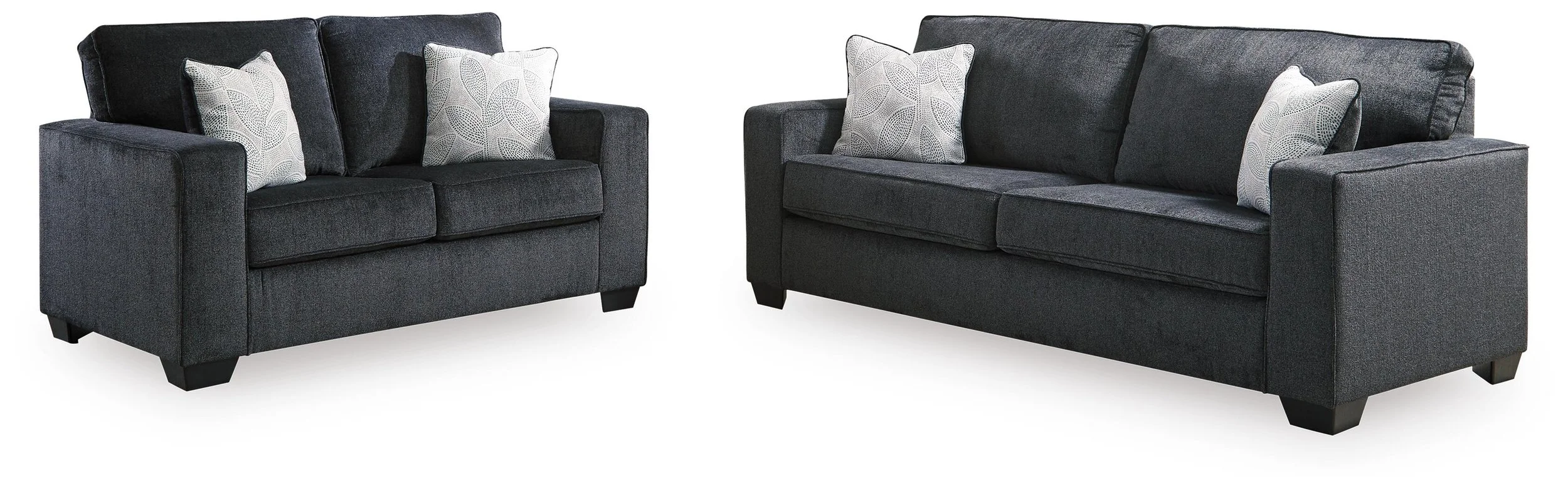 Avalon sofa and loveseat collection on a white background featuring a contemporary sofa and matching loveseat.