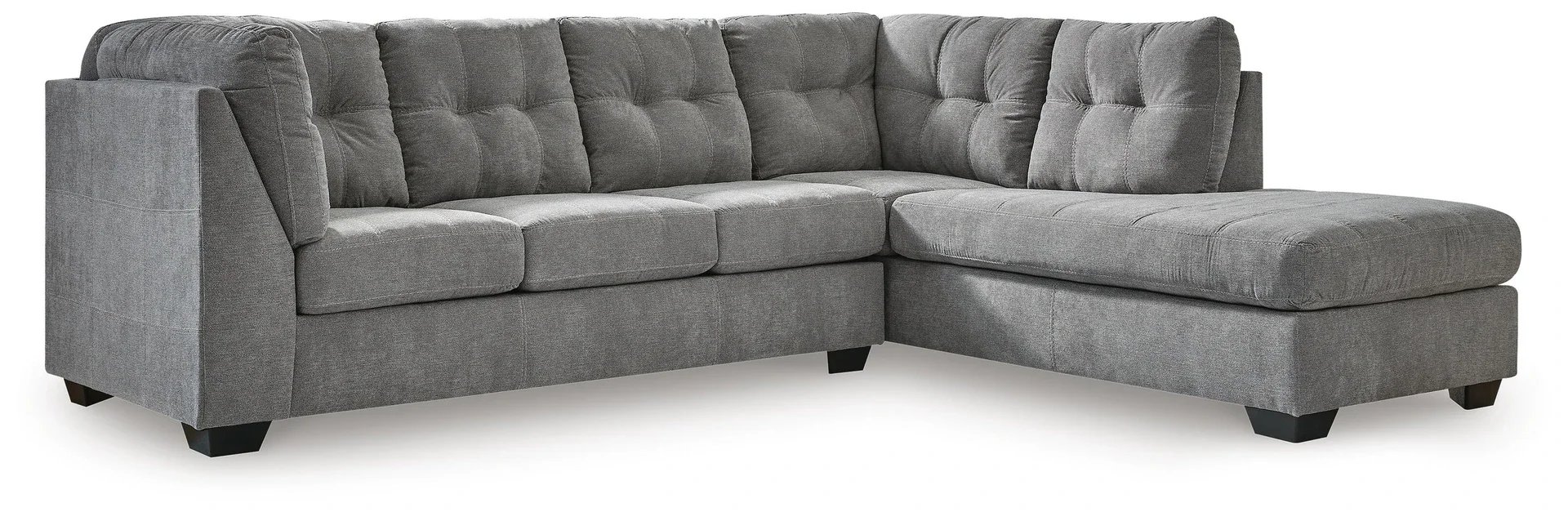 Maddington 2-piece gray sectional with chaise on a white background.