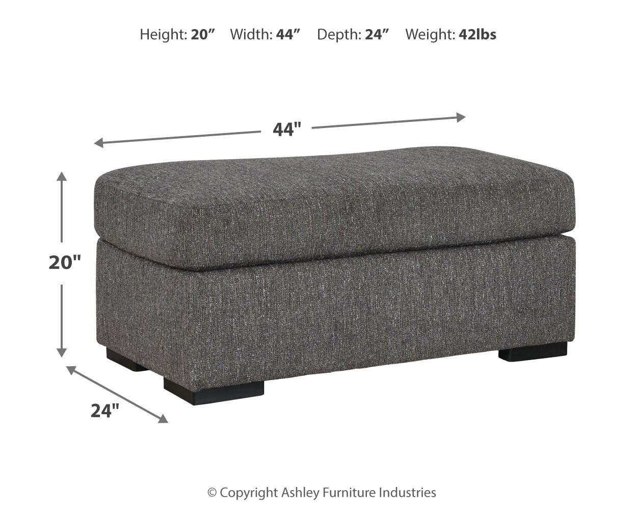 Granite ottoman dimensions showing overall width, depth, and height measurements.