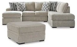 Canyon sectional collection with a spacious dual-chaise sectional and storage ottoman on a white background.