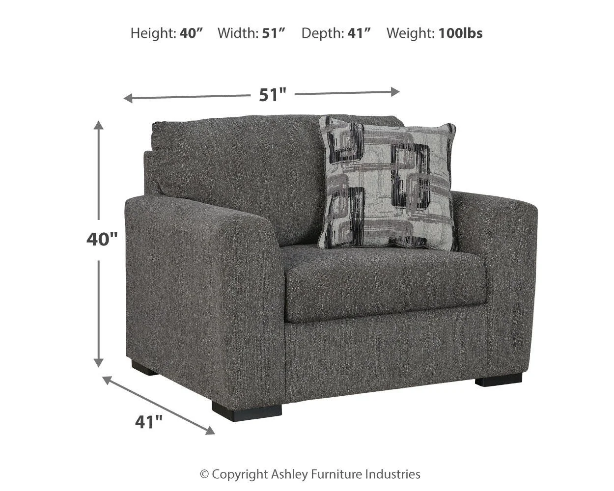 Granite oversized chair dimensions showing overall width, depth, and height measurements.