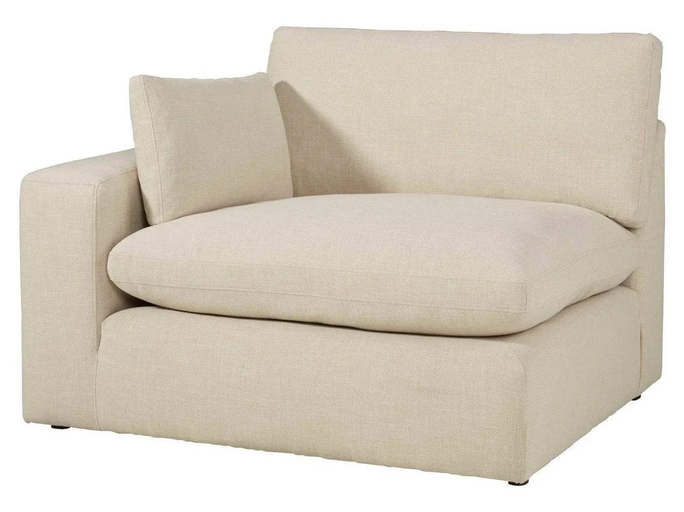 Large contemporary modular sectional with feather-fiber cushions, reversible cushions, wide track arms, and flexible seating configuration.