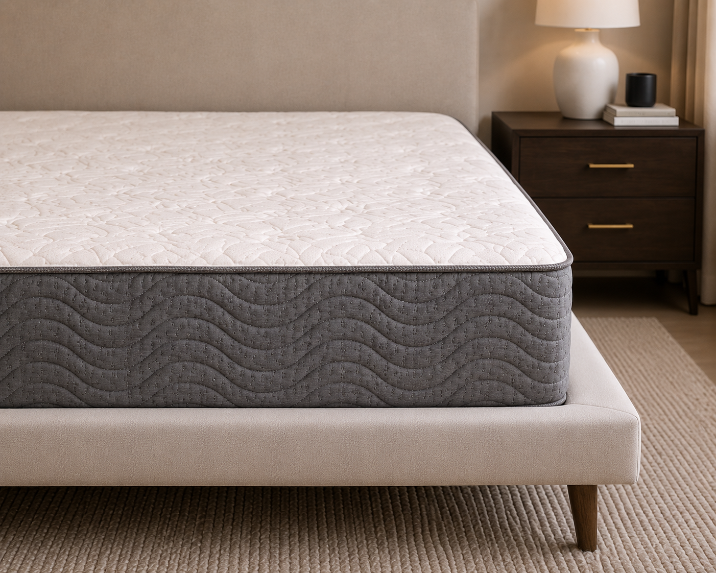Close-up of the Halston firm mattress quilting and premium cooling comfort layers