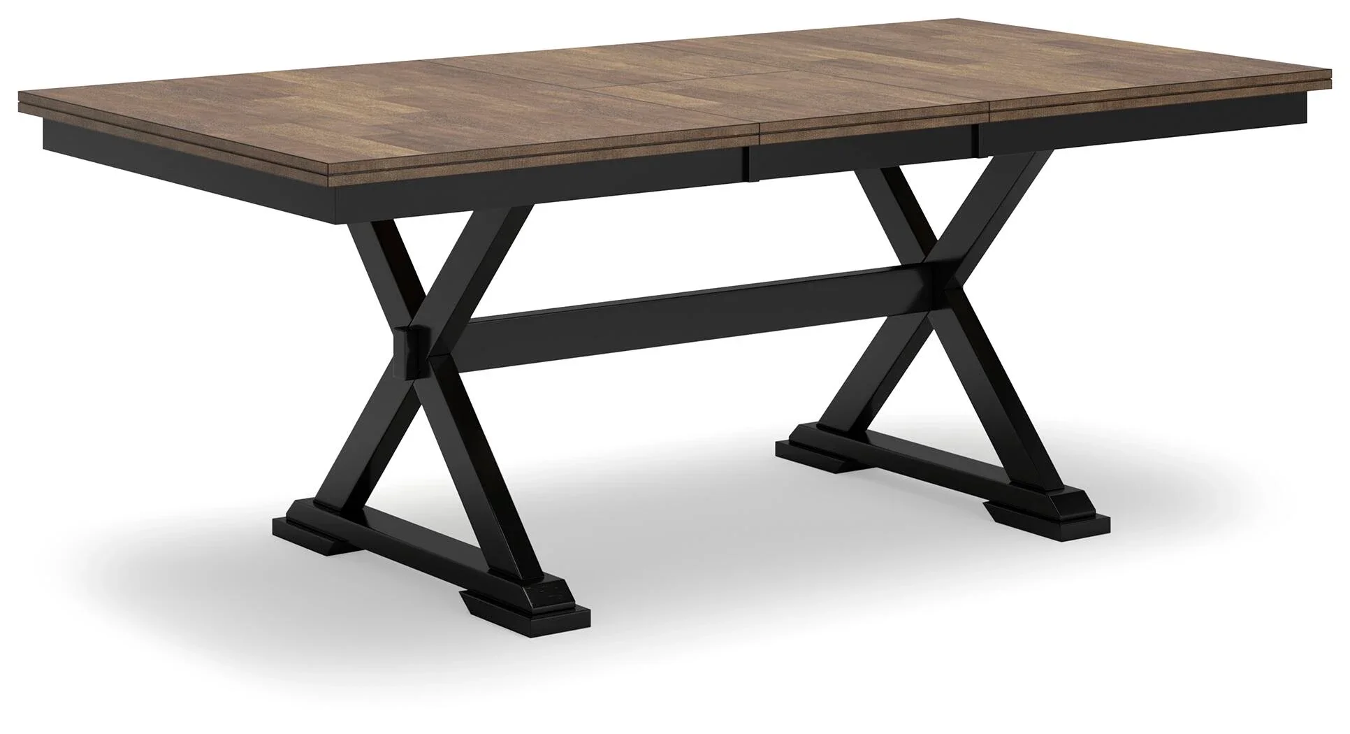 Side angle of the Black Windsor dining table showing the sturdy base and two-tone farmhouse finish.