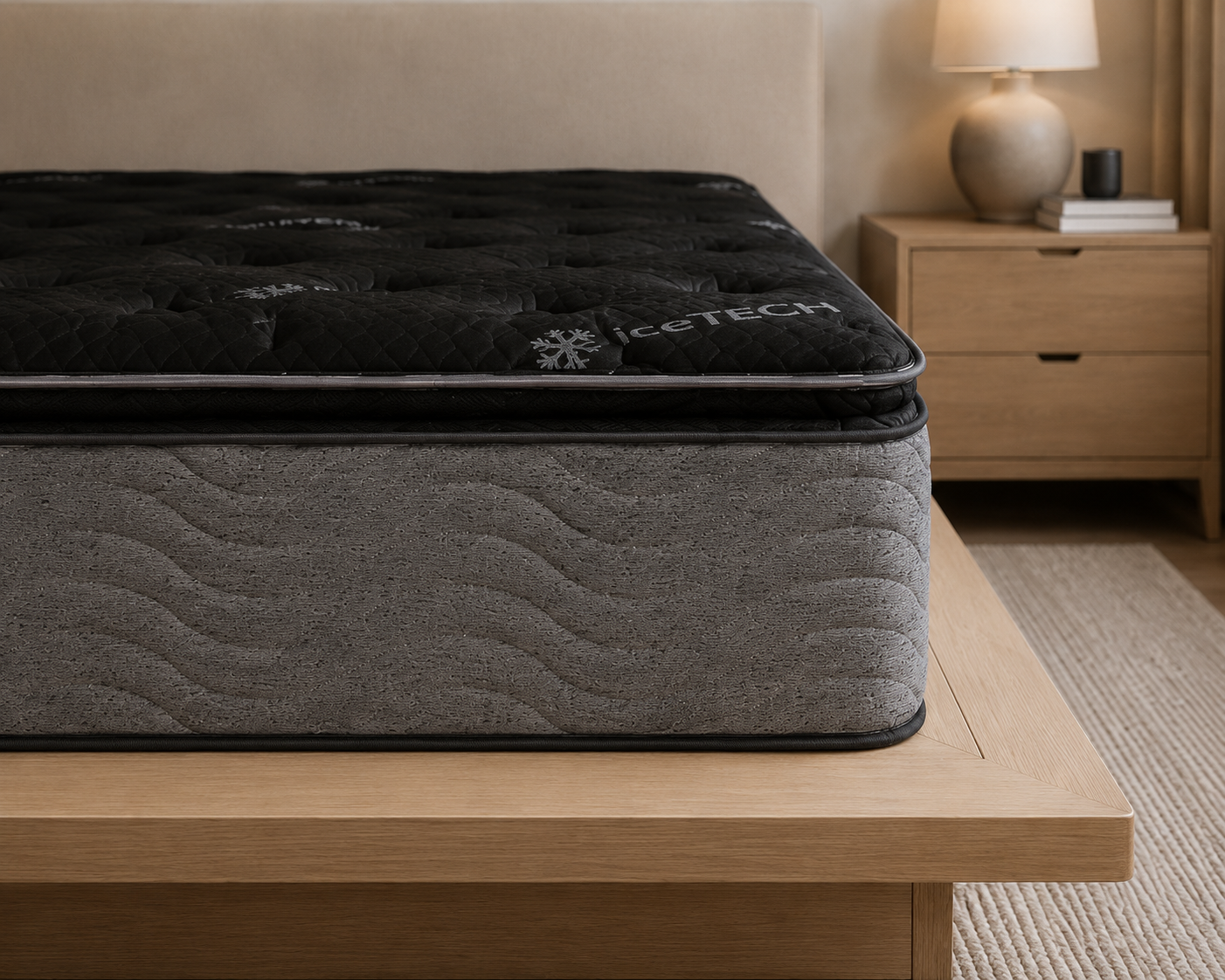 Close-up of the Clarion Ultra Plush Pillow Top mattress quilting and cooling comfort layers
