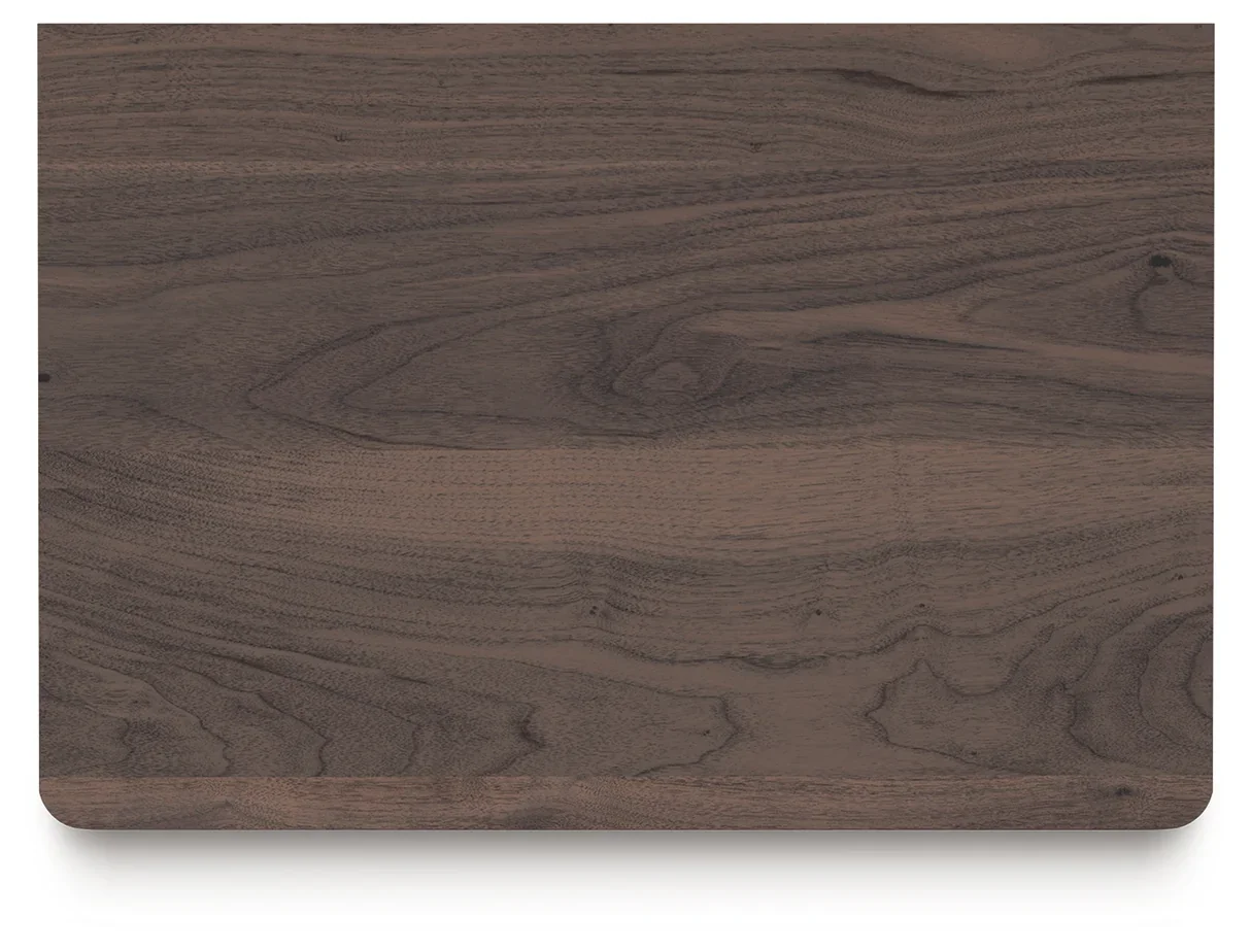 Close-up of the Prescott bedroom set showcasing the replicated walnut wood grain, reeded detailing, black hardware, and quality craftsmanship.