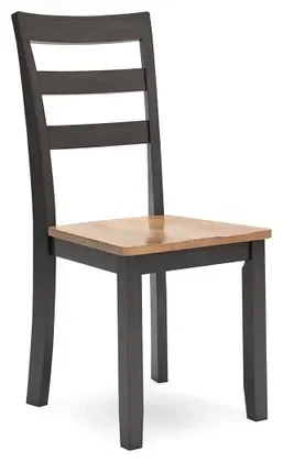 Close-up of the Gathering Drop Leaf Dining Set highlighting the butcher block veneer tabletop, two-tone wood finish, and chair craftsmanship.