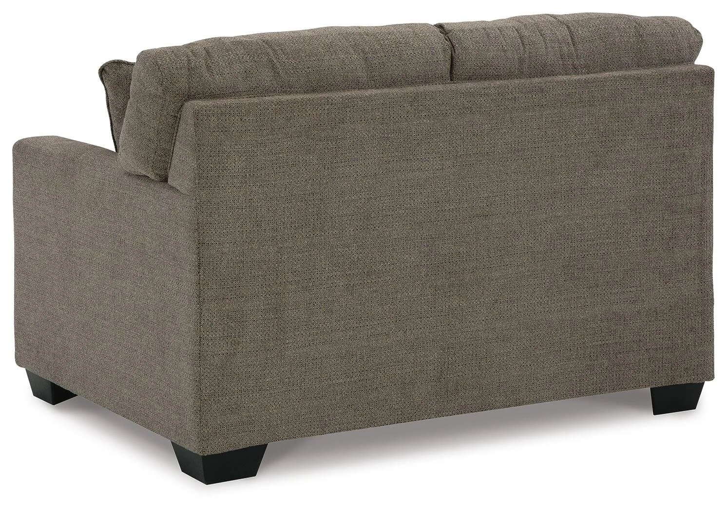 Matching transitional loveseat with tufted back cushions, soft polyester upholstery, plush seating, and coordinating accent pillows.