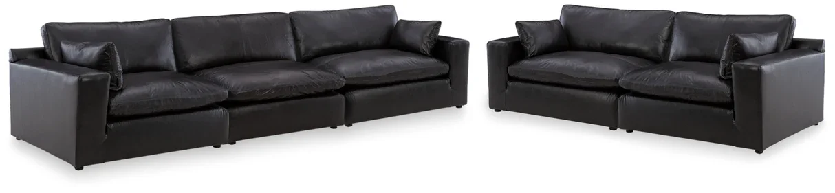Esther modular leather sofa collection on a white background featuring the modular sofa and loveseat configurations.