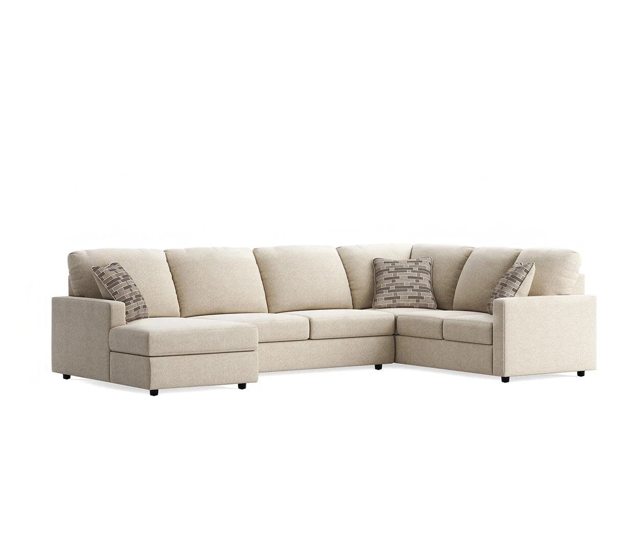 Contemporary sectional with chaise featuring soft linen-look upholstery, track arms, plush seating, and left or right facing configuration options.