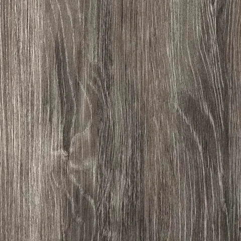 Close-up of the Ridgeview bedroom set showcasing the replicated oak grain, antiqued pewter-tone hardware, warm gray finish, and quality craftsmanship.