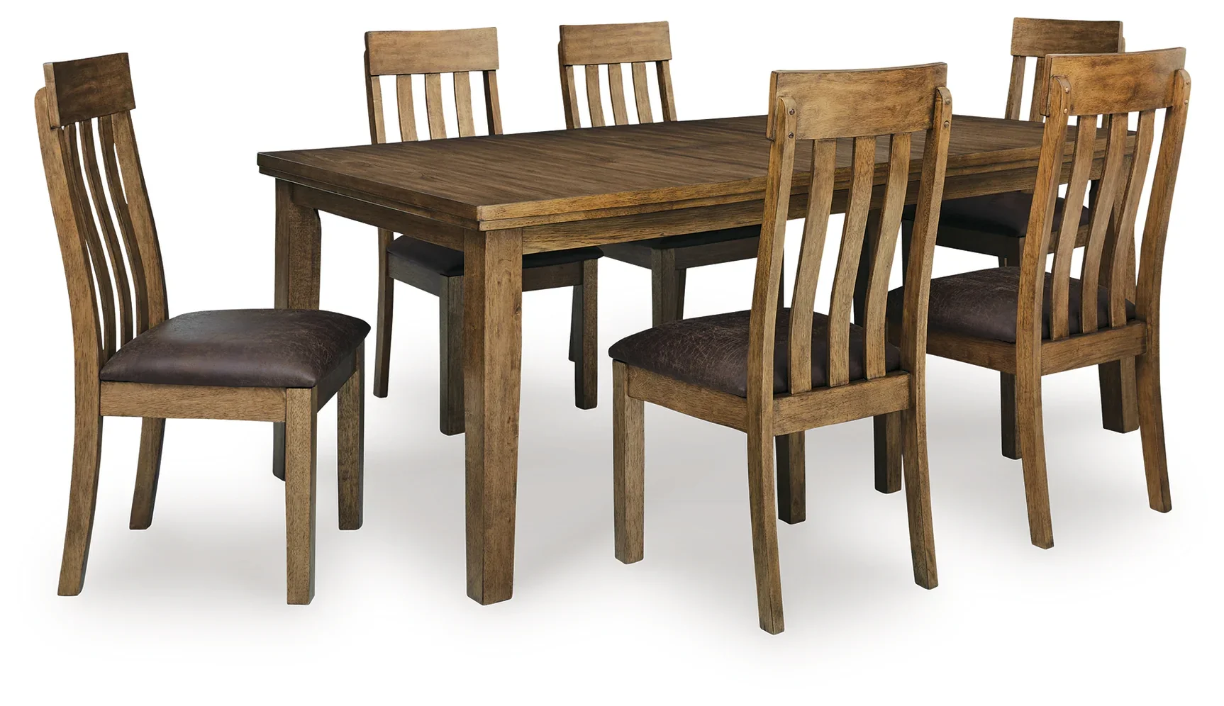 Urbanridge 7-piece dining set with a rectangular butterfly leaf dining table and six faux leather dining chairs on a white background.