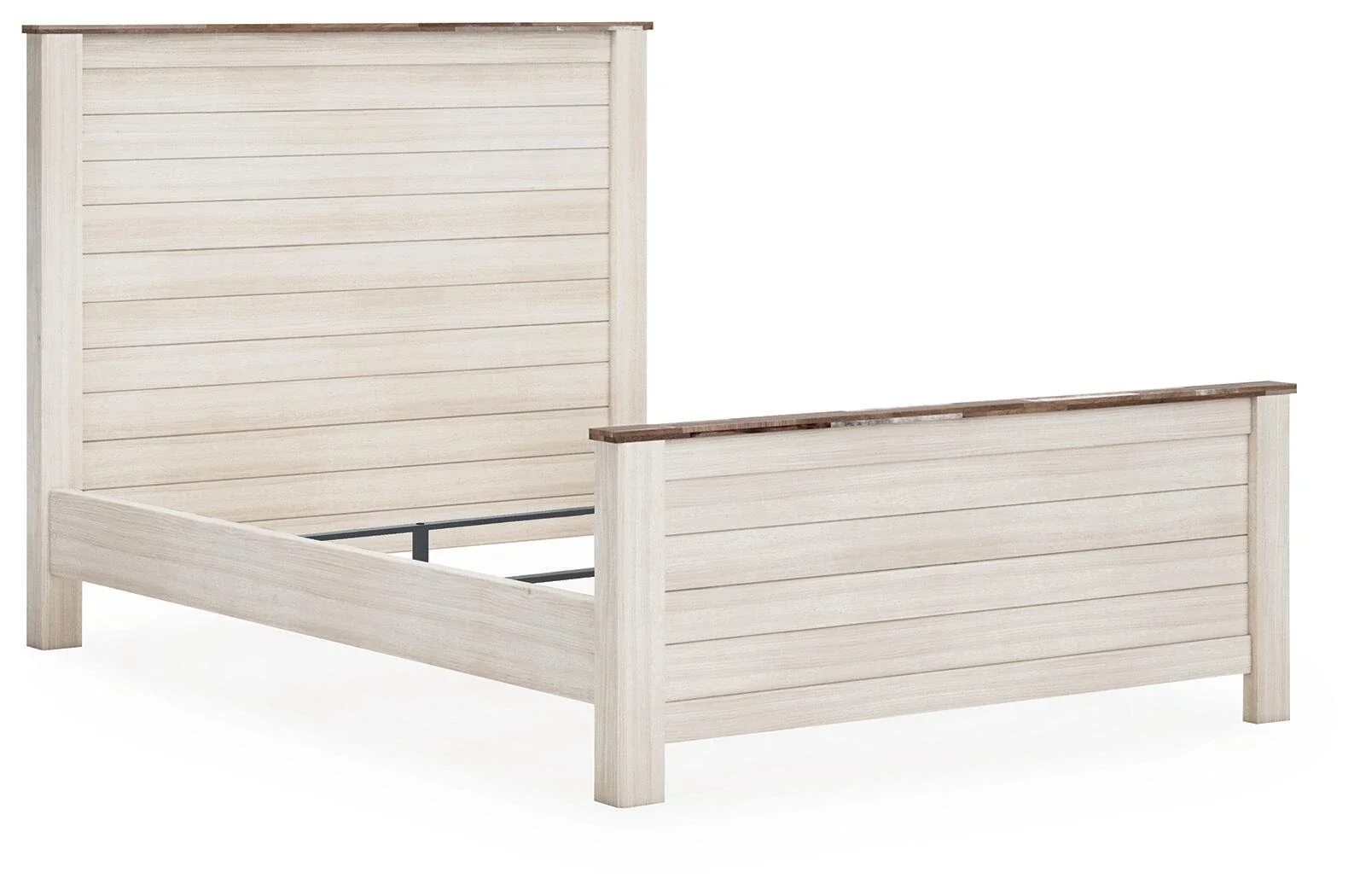 Coastal-style panel bed with a whitewash finish, rustic plank-inspired detailing, and clean transitional lines.