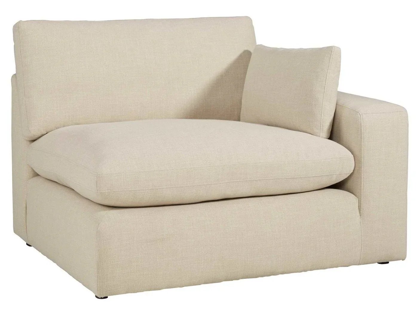 Large contemporary modular sectional with feather-fiber cushions, reversible cushions, wide track arms, and flexible seating configuration.