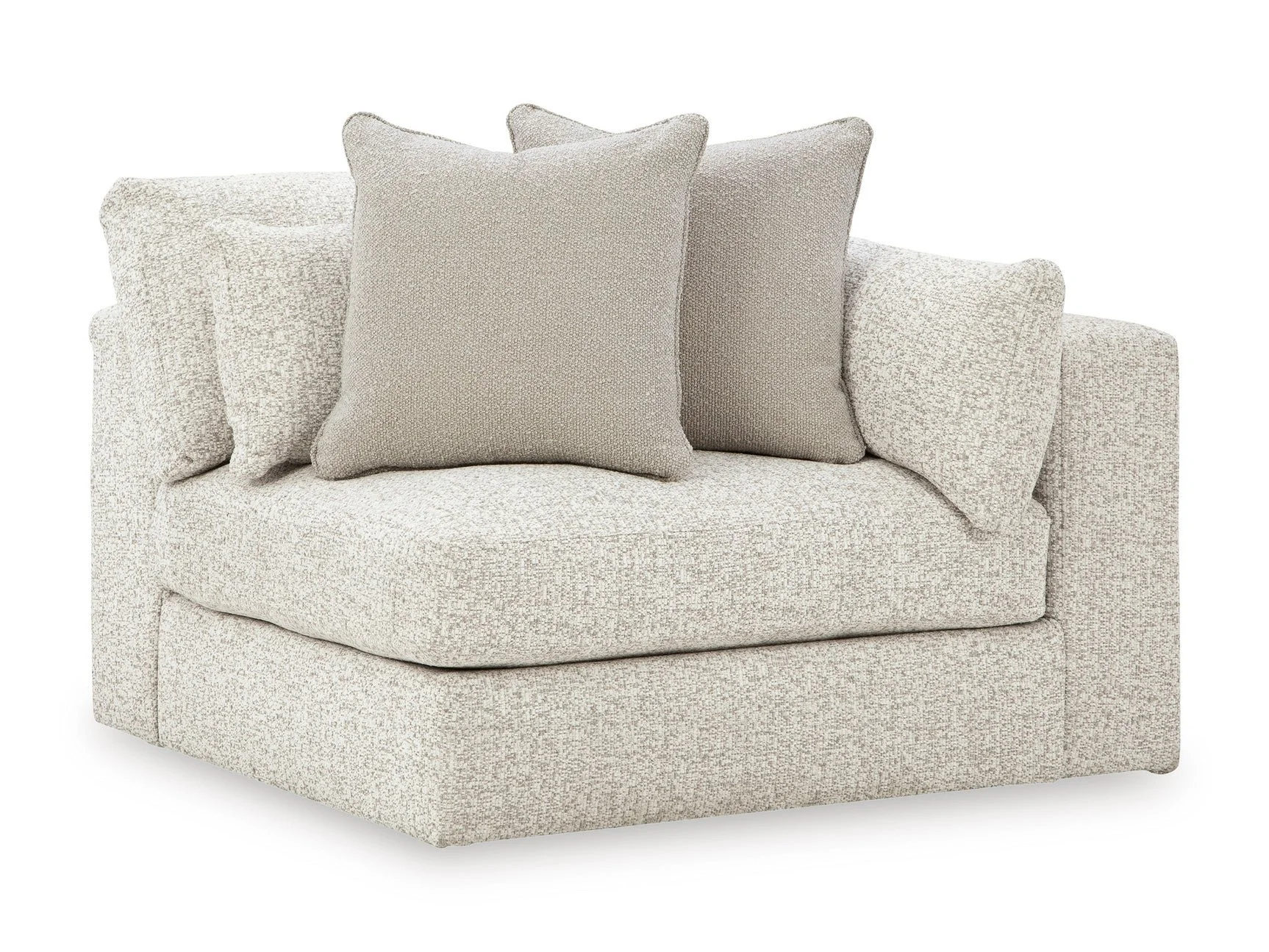 Contemporary modular sectional with plush boucle upholstery, reversible cushions, feather-fiber comfort, and flexible seating configuration.