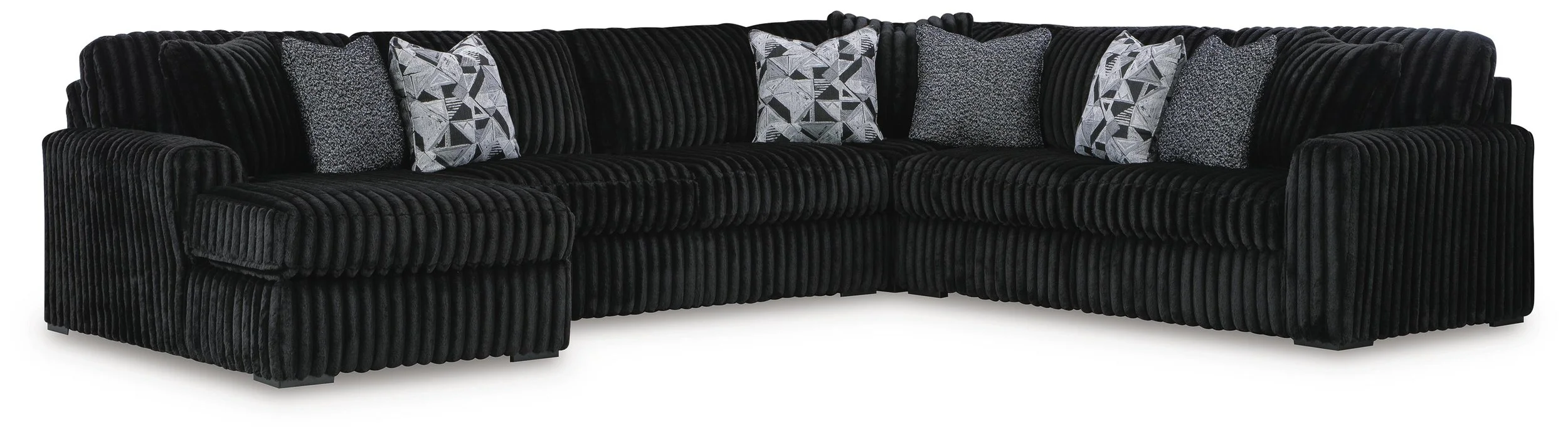 Oversized contemporary 4-piece sectional with jumbo corduroy upholstery, reversible cushions, corner chaise, and plush seating.
