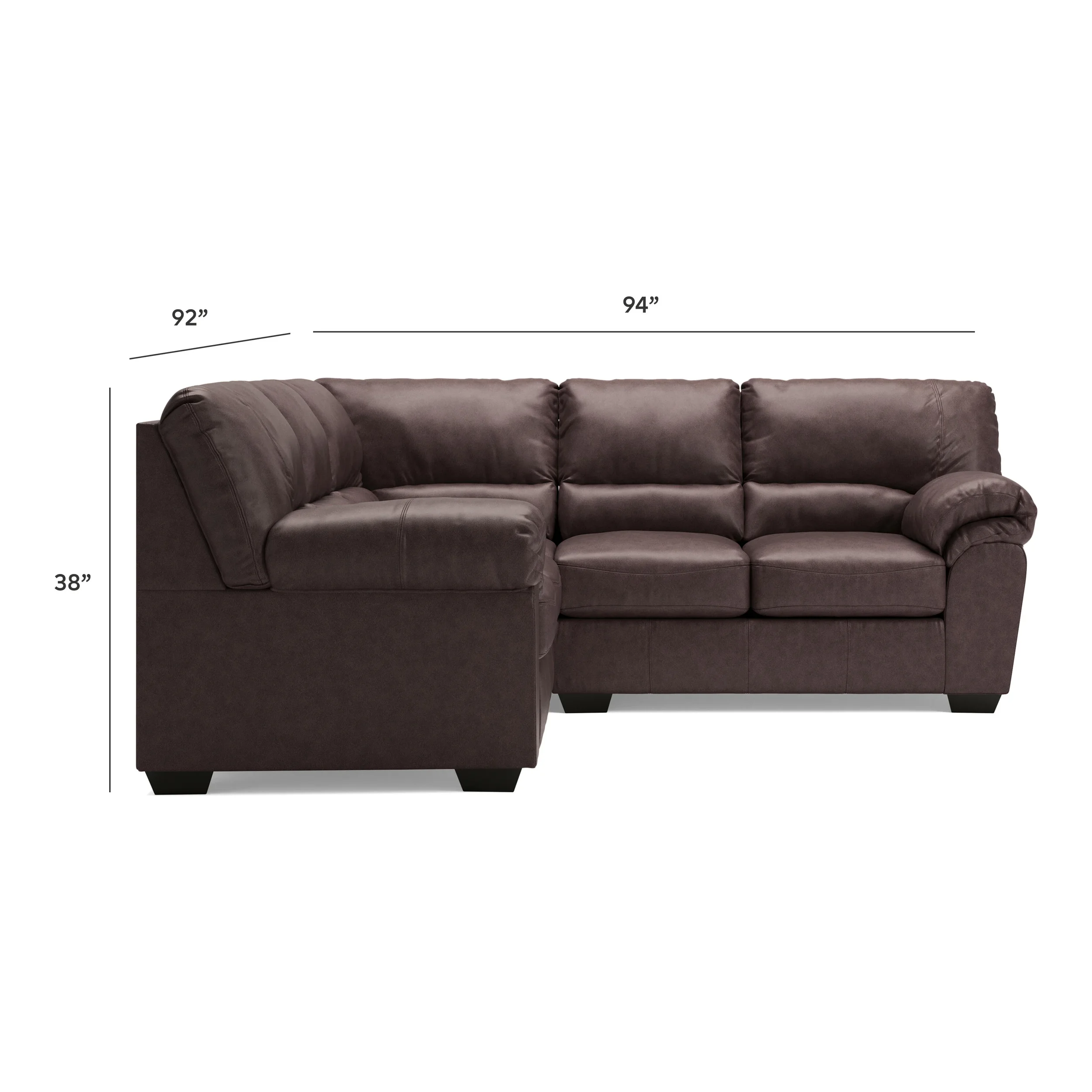 Weston sectional dimensions showing overall width, depth, and height measurements.