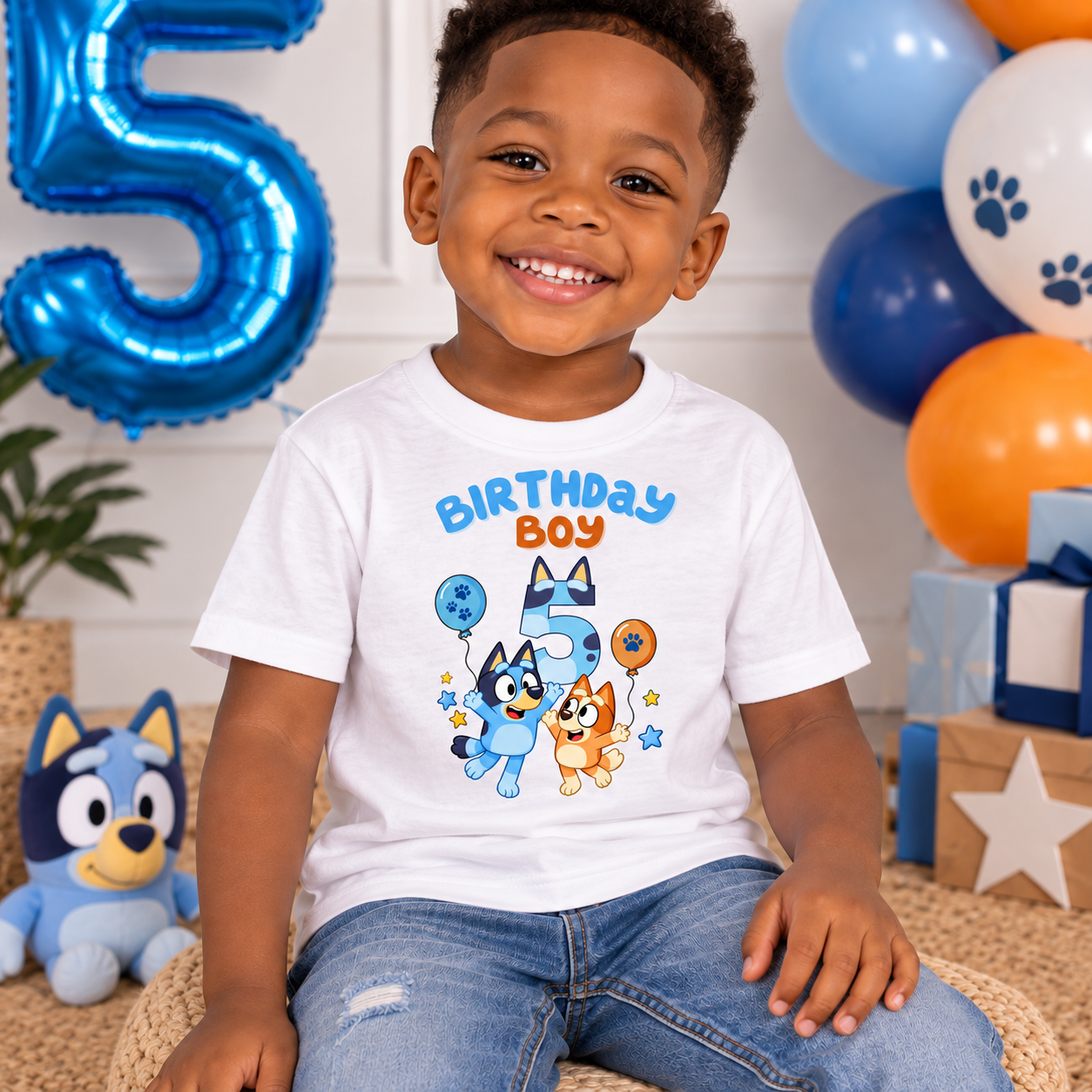 Birthday Boy Kids T-Shirt — Cute Bluey-Style Puppy Party Tee