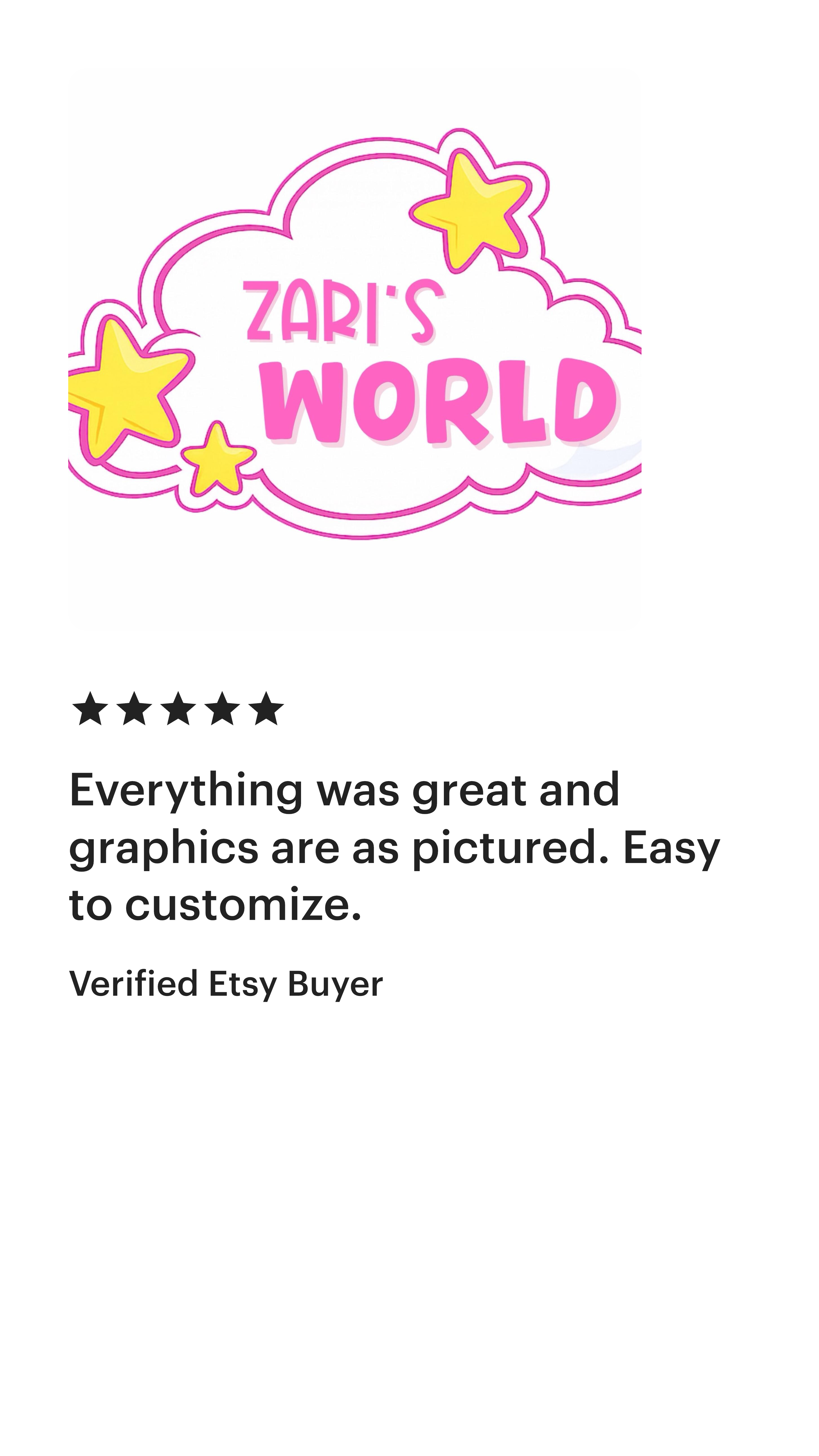 Logo for Zari's World with pink and yellow stars and pink text inside a cloud outline.