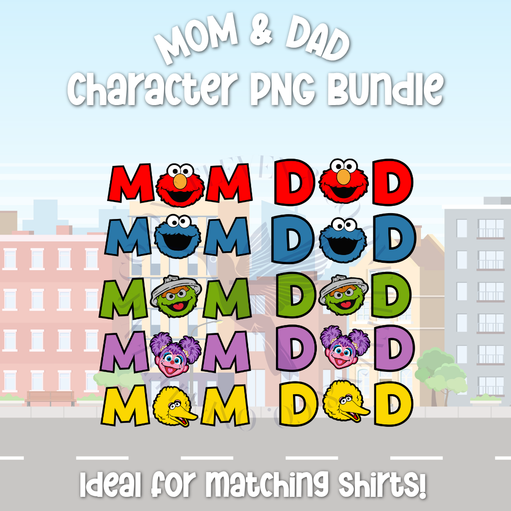 Matching Mom & Dad Character PNG Bundle | Transparent Digital Download