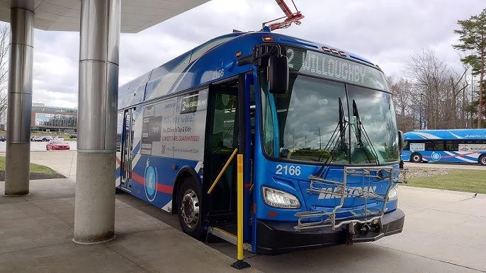 An Electric Laketran Bus charging at Lakeland Community College