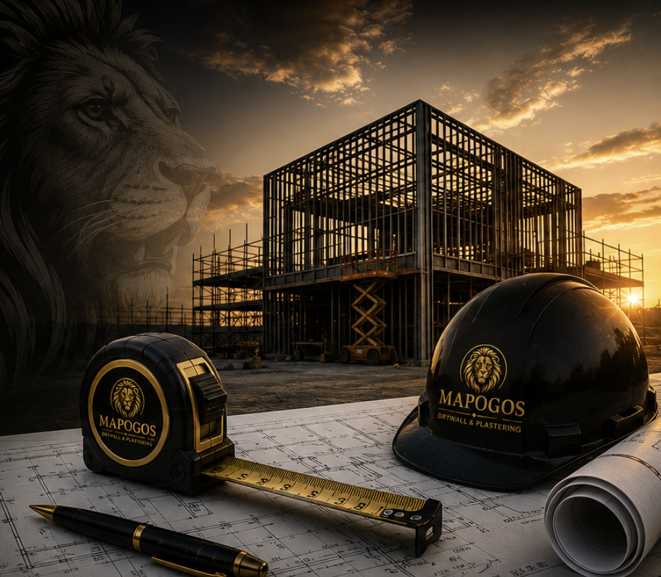 Commercial construction plans representing drywall, metal stud framing, and plaster estimating by Mapogos Drywall & Plastering.