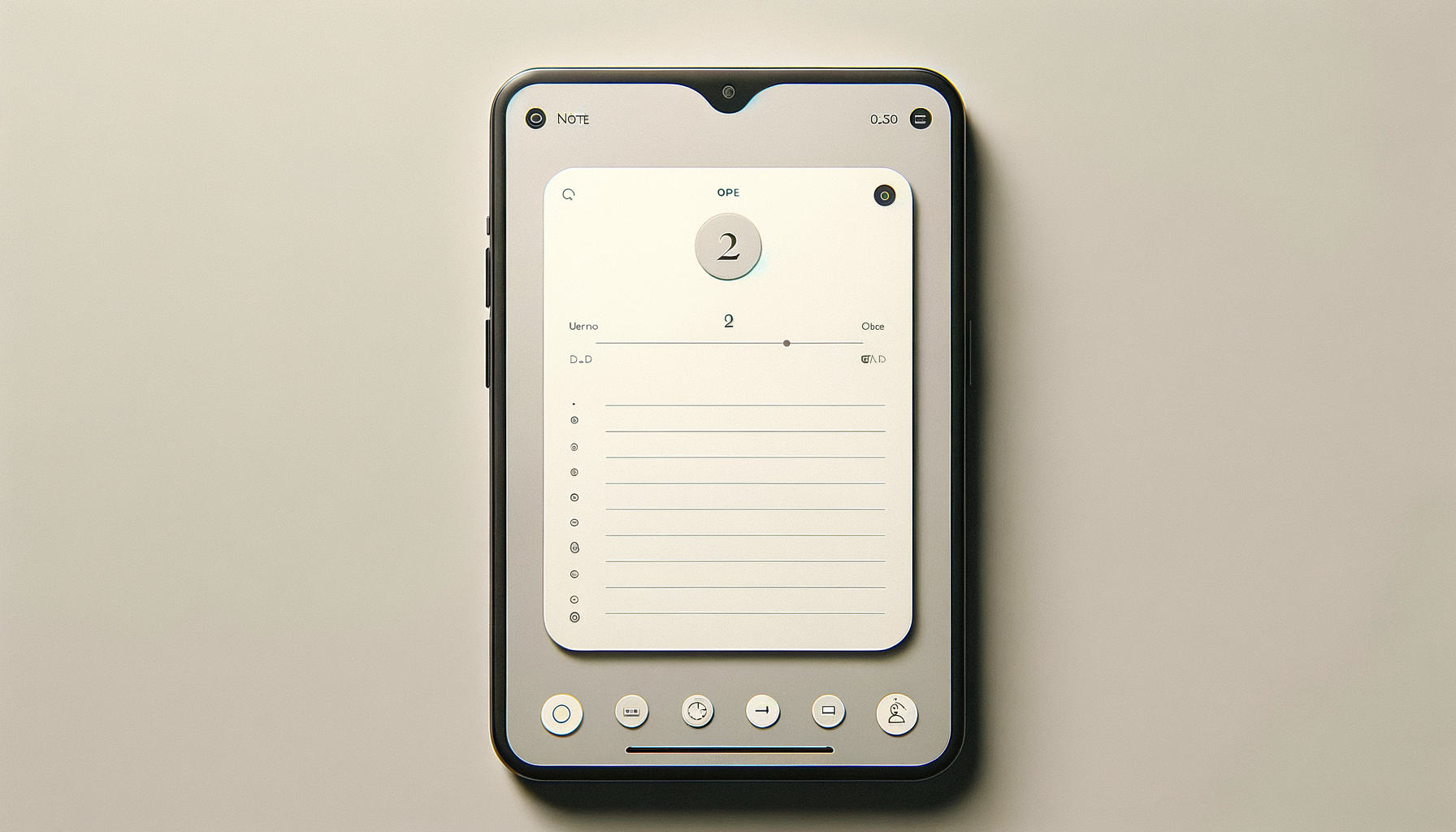 Smartphone with a screen displaying a calculator app or educational app with numbers and sliders on a beige background.