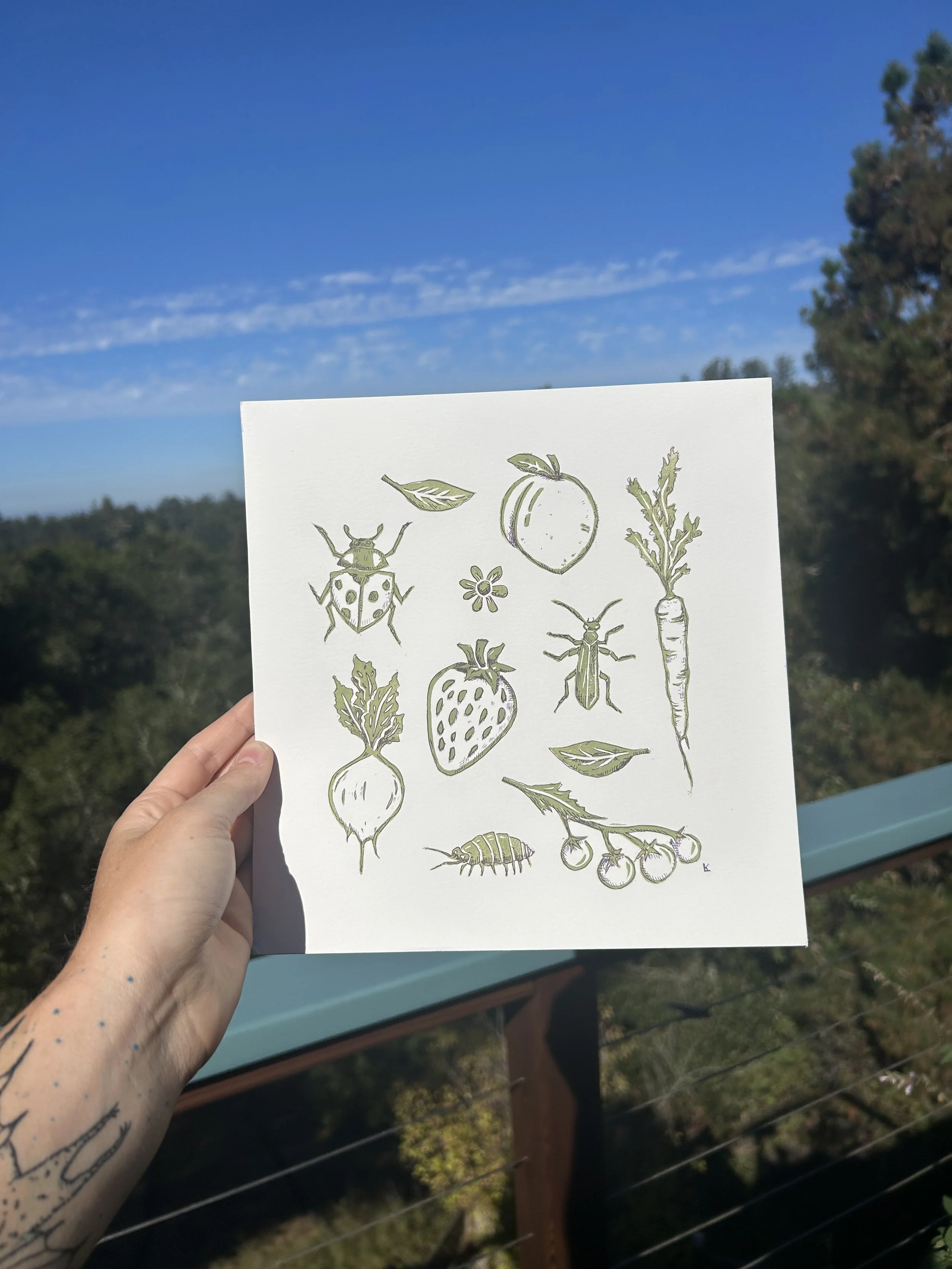 Garden Block Print and Ink