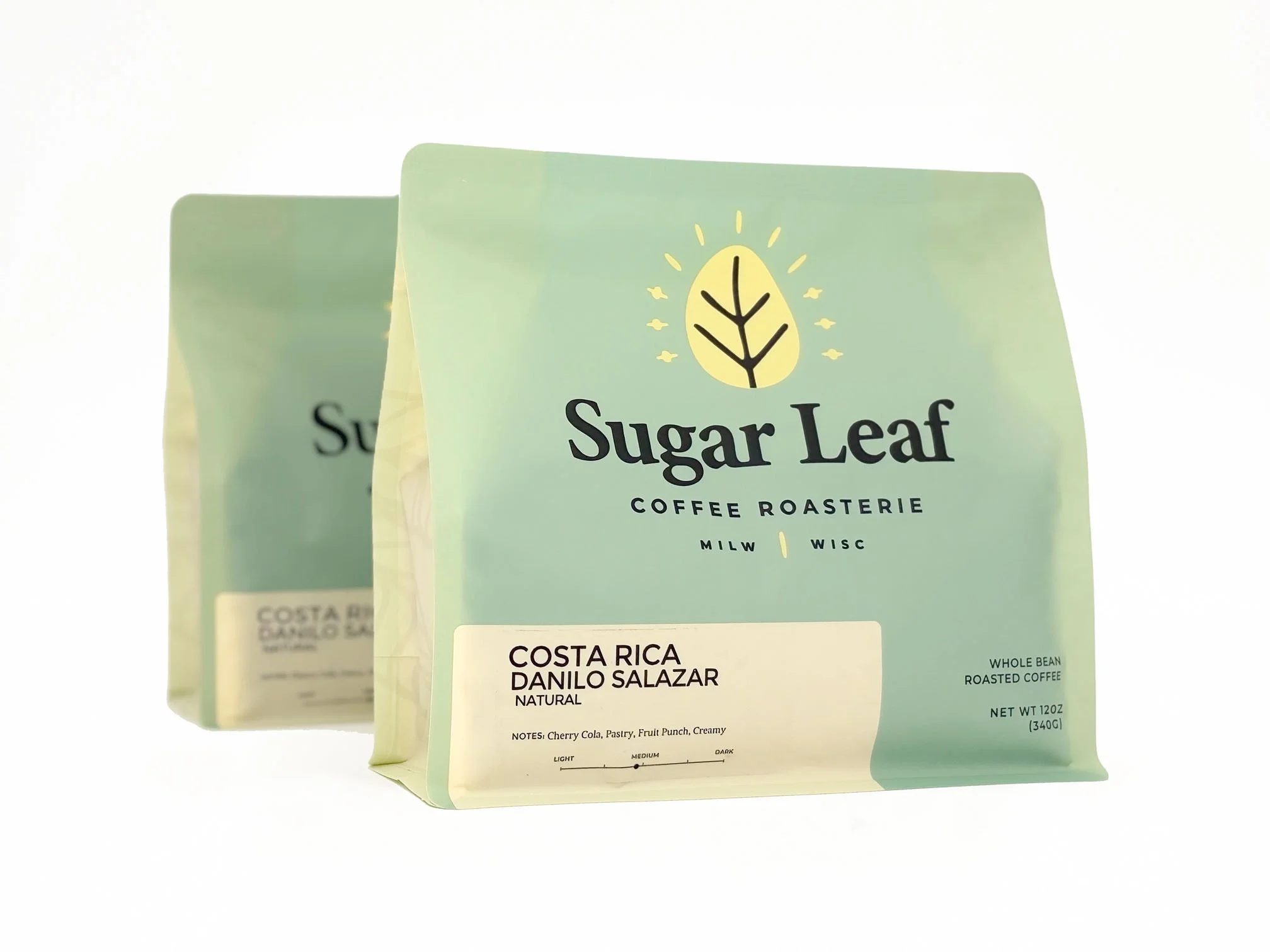 Two bags of Sugar Leaf Costa Rica Danilo Salazar single-origin coffee