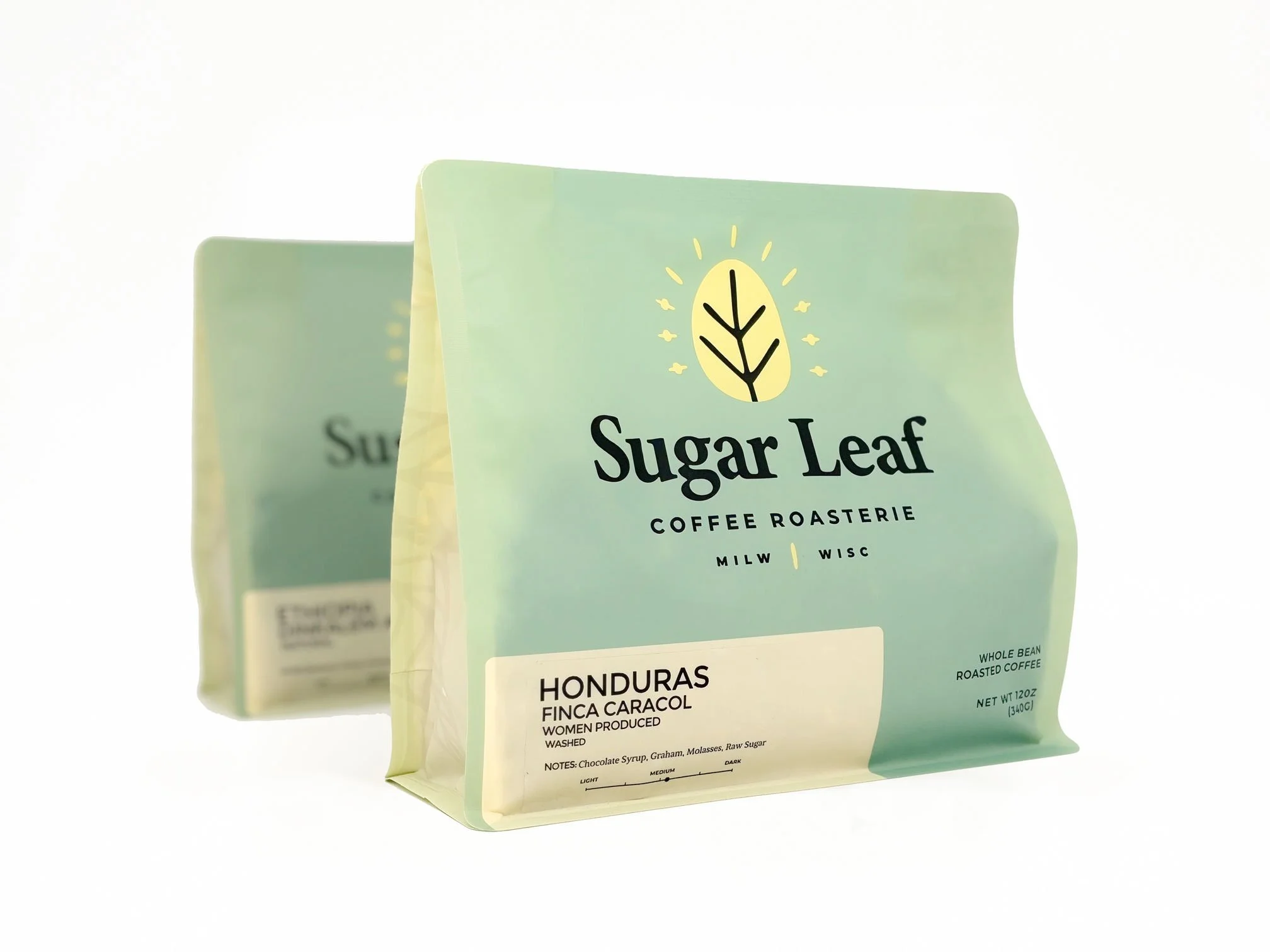 Two bags of Sugar Leaf Honduras Finca Caracol single-origin coffee