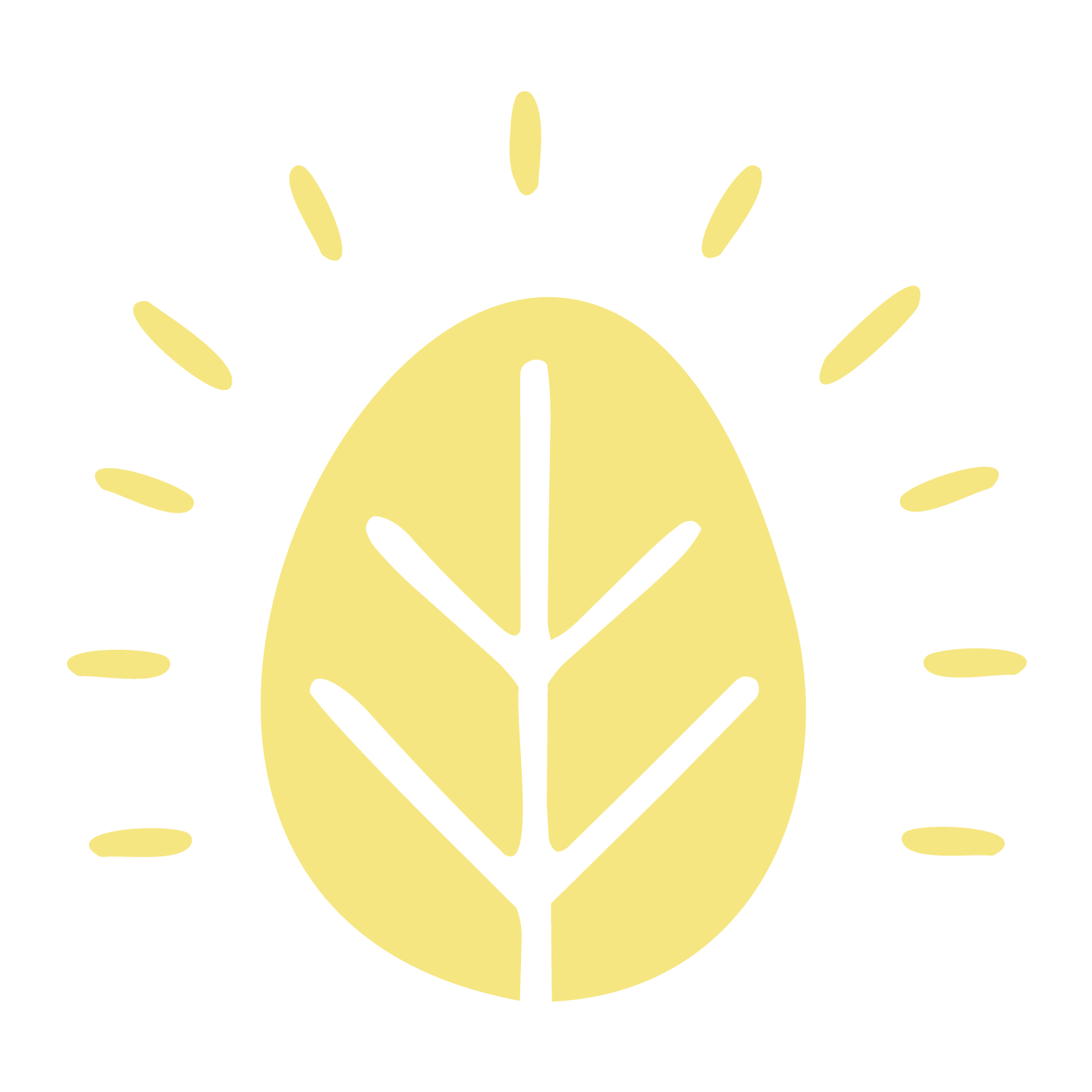 Sugar Leaf's iconic brand mark - a stylized yellow leaf with a white central vein and smaller veins branching off, with radiating yellow lines around the leaf.