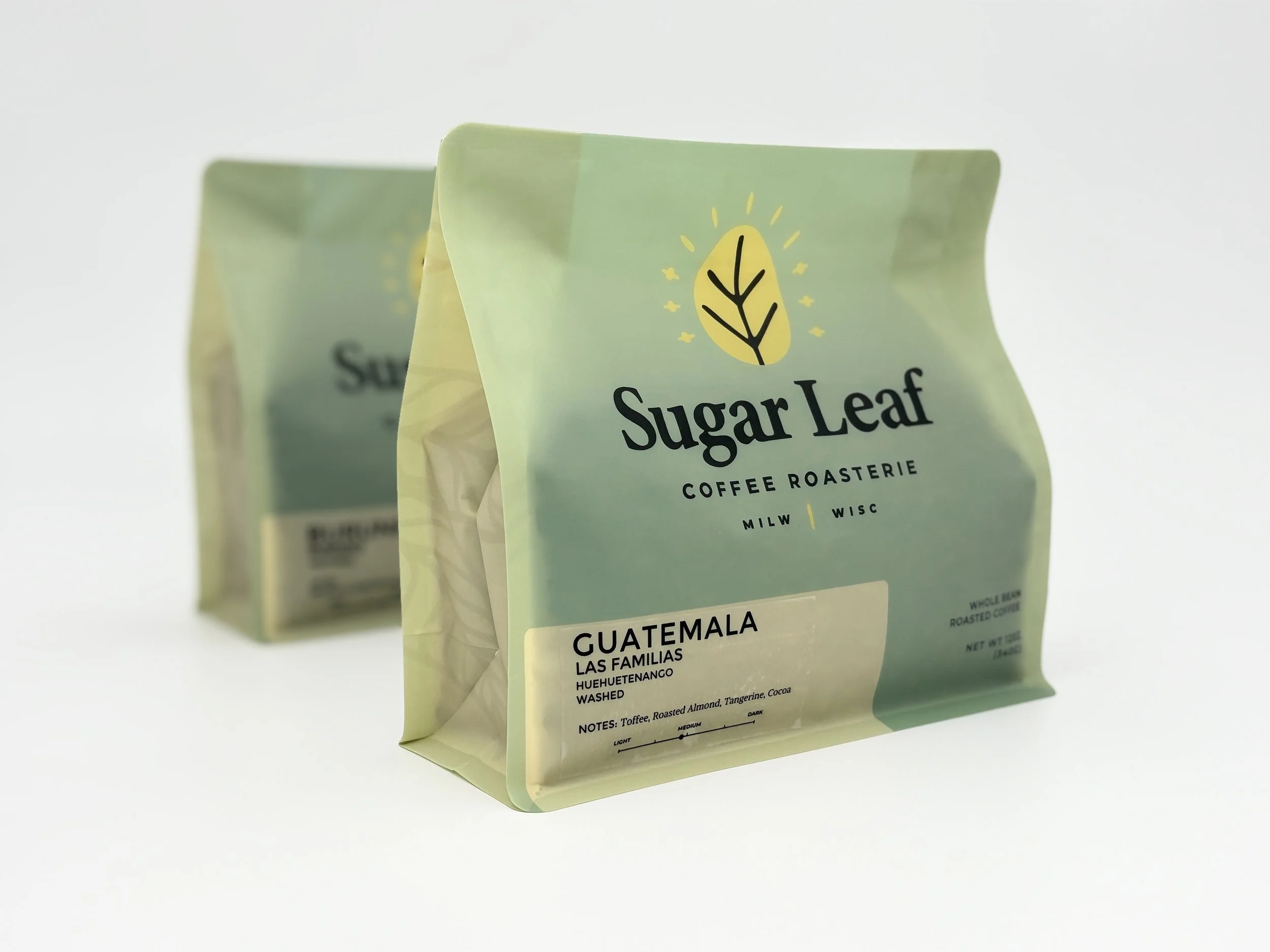 Two bags of Sugar Leaf Guatemala Las Familias single-origin coffee