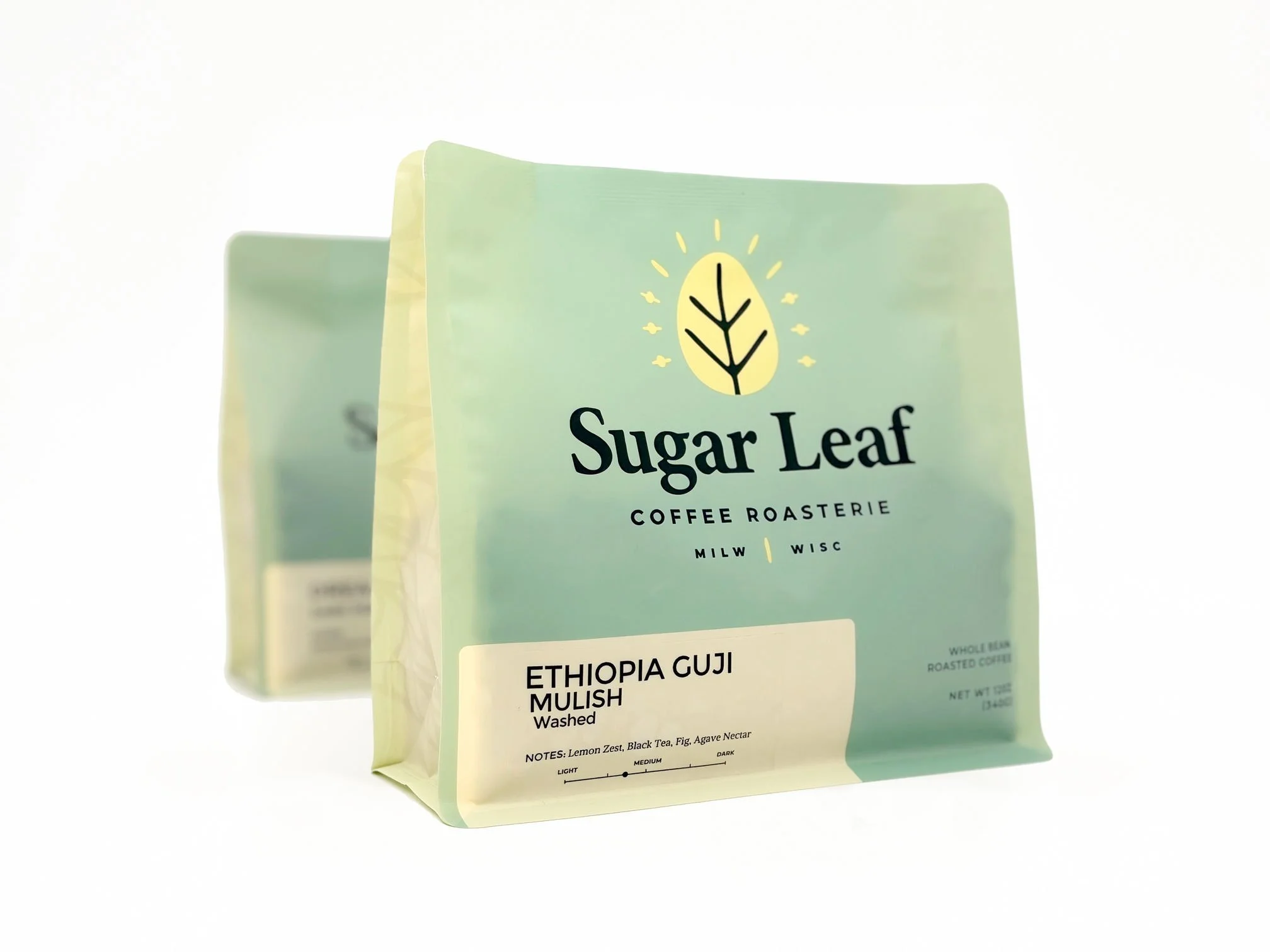 Two bags of Sugar Leaf Ethiopia Guji single-origin coffee