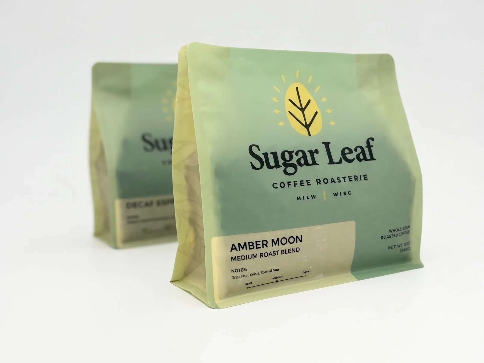 Two bags of Sugar Leaf Amber Moon coffee
