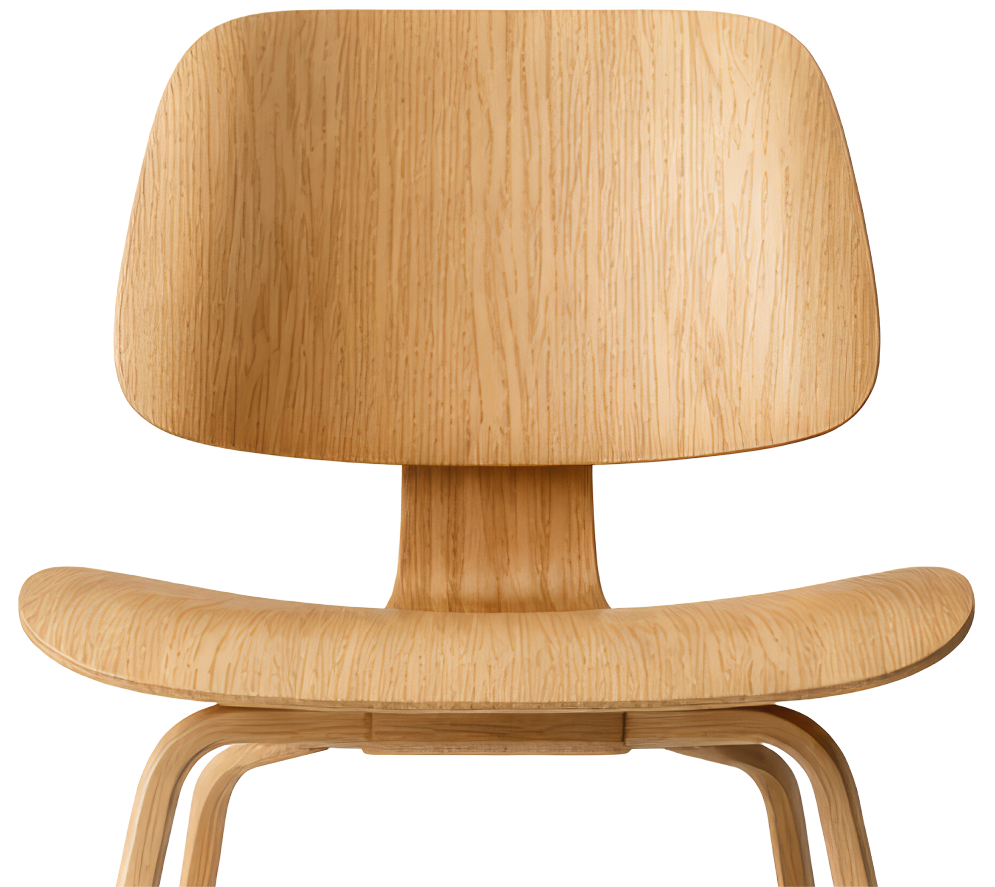 A modern, light-colored, wooden chair with a high backrest and rounded seat.
