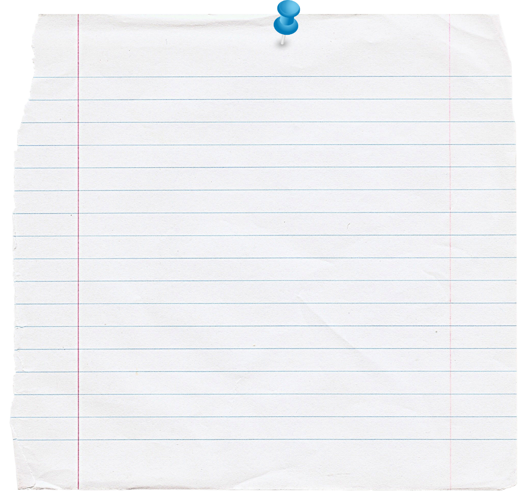 Blank lined sheet of paper pinned with a blue pushpin at the top.