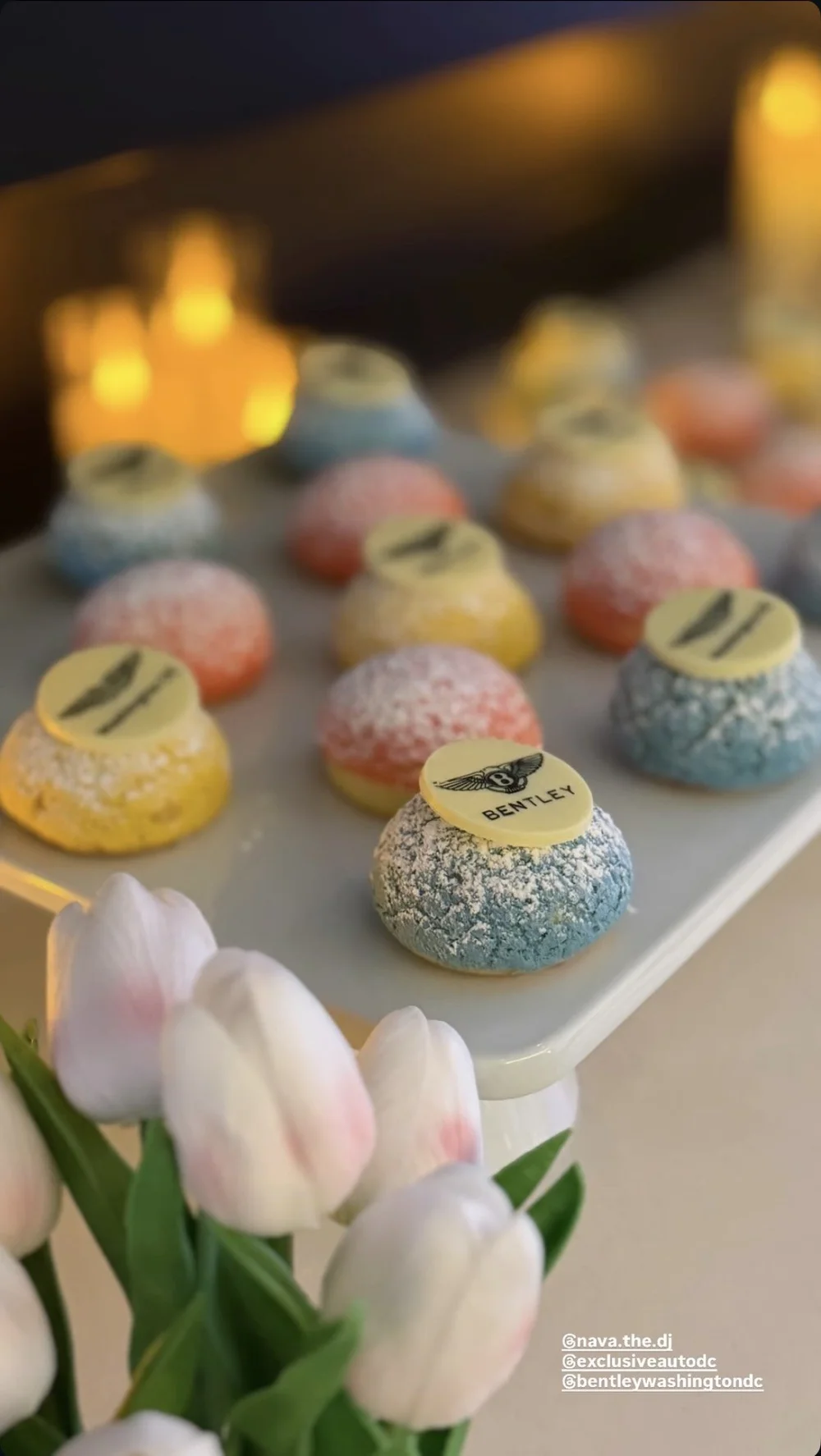 Colorful round pastries topped with small circular decorations.