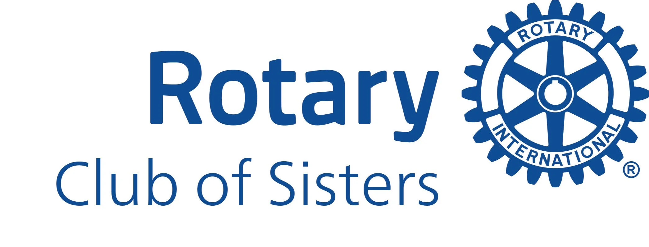 Rotary International logo with the text 'Rotary Club of Sisters' and a blue gearwheel emblem.