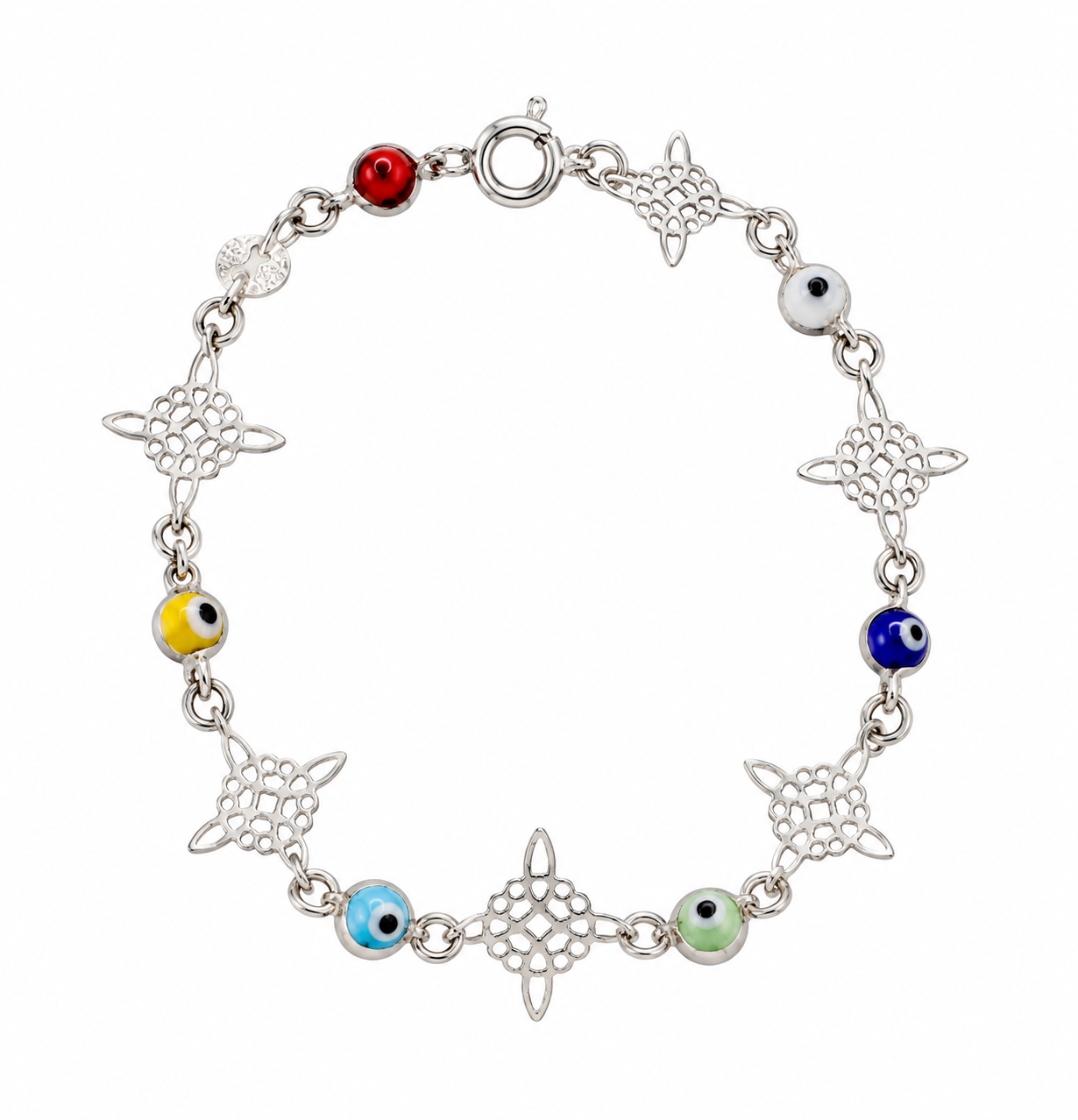 Colorful Evil Eye Silver Bracelet