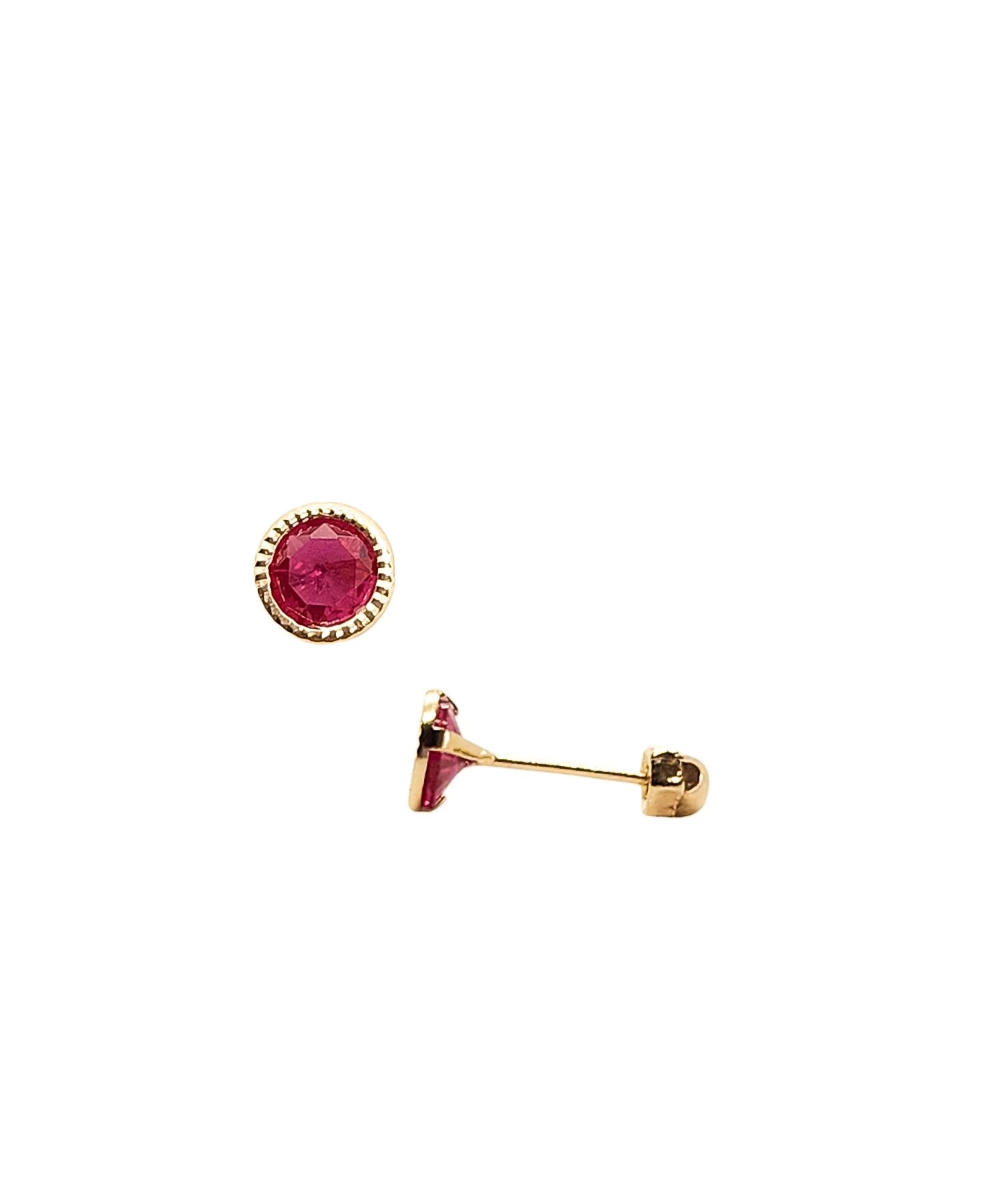 Gold & Red Gemstone Stud Earrings
