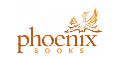 Logo of Phoenix Books featuring an open book with a flame above it, the words 'phoenix' in large brown letters and 'BOOKS' in smaller yellow letters beneath.